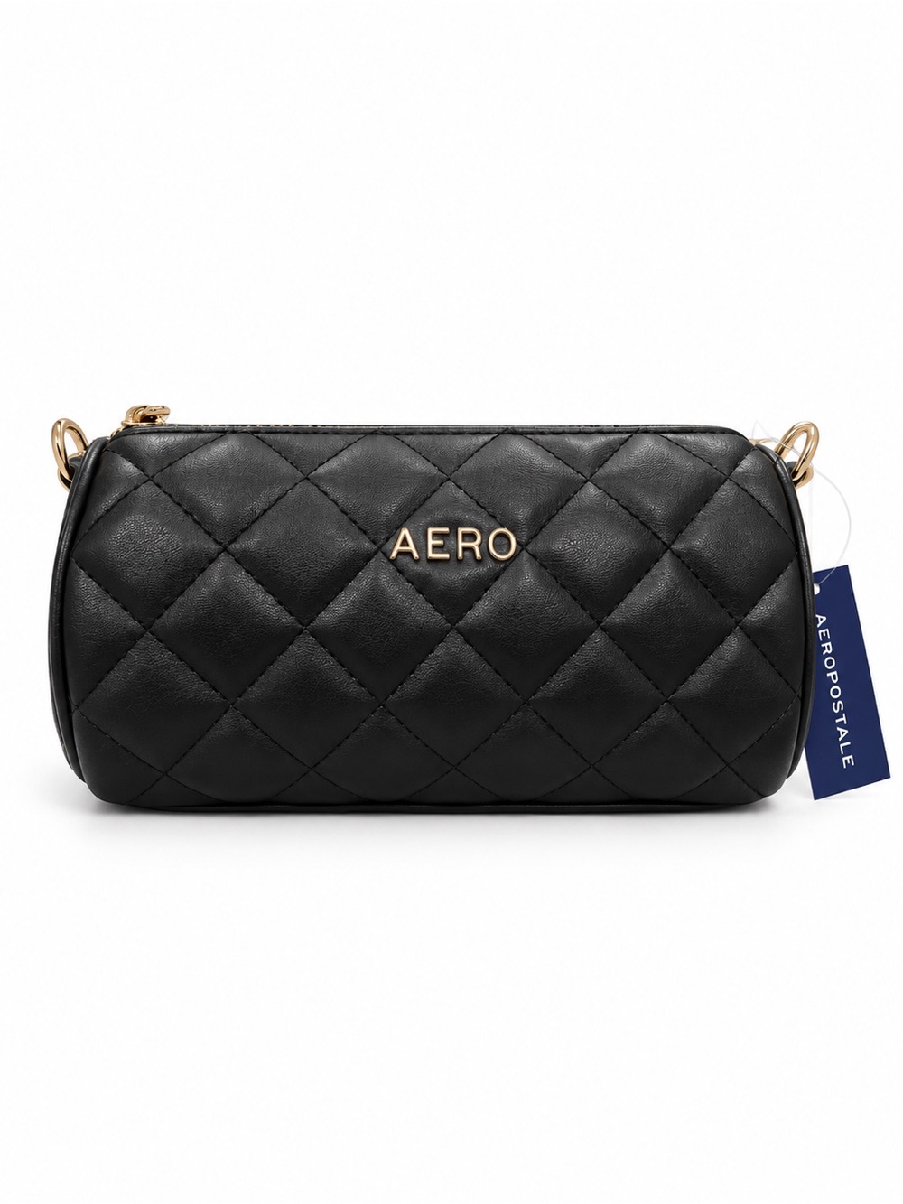 Aeropostale Black Quilted Crossbody with Gold Accents